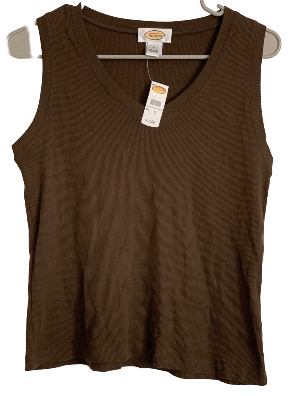 TALBOTS Women’s Dark Brown Sleeveless Ribbed V-neck Cotton Tank Top